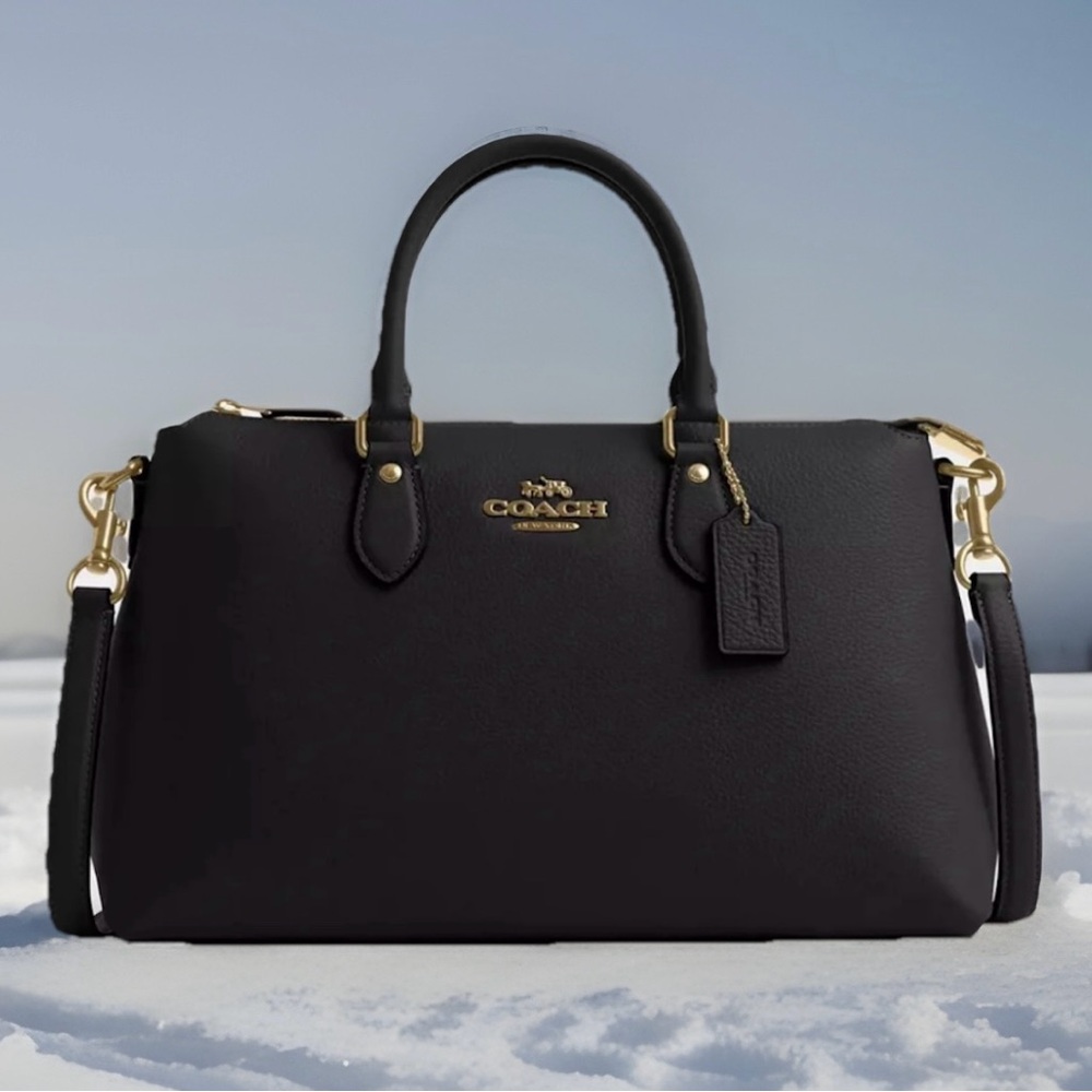 COACH Georgia Leather Satchel 2 WAY Bag Black CR156 NEW Convertible w Box & Bag